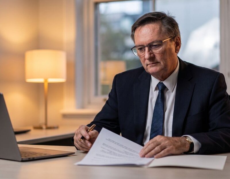 Lawyer carefully reviewing a case at his desk, illustrating legal rights around birth trauma claims